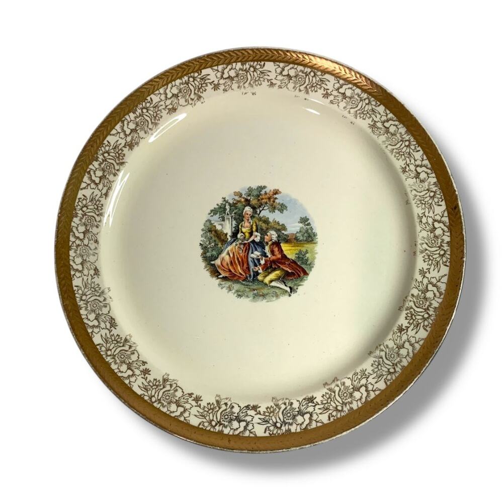 Vintage Taylor Smith Taylor TS&T Victorian Couple 10" Dinner Plate 22K Gold Trim